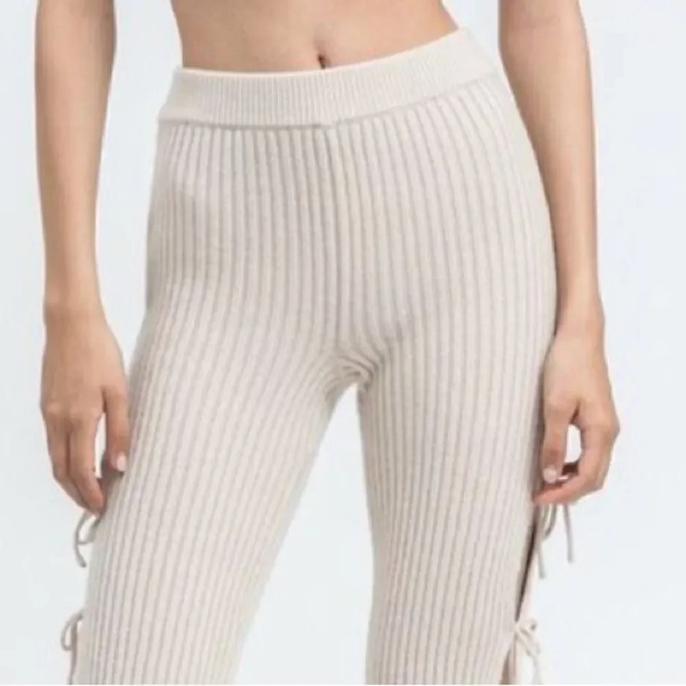 GUIZIO Rib Knit Tie Pant in Light Oat Small Revolve Cashmere